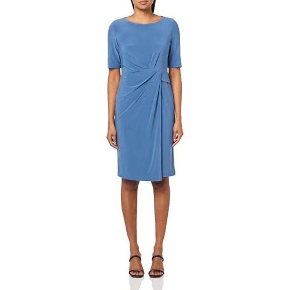 NWT Kasper Blue Twist Front Sheath Dress Women’s Size 6 Short Sleeve Work Career